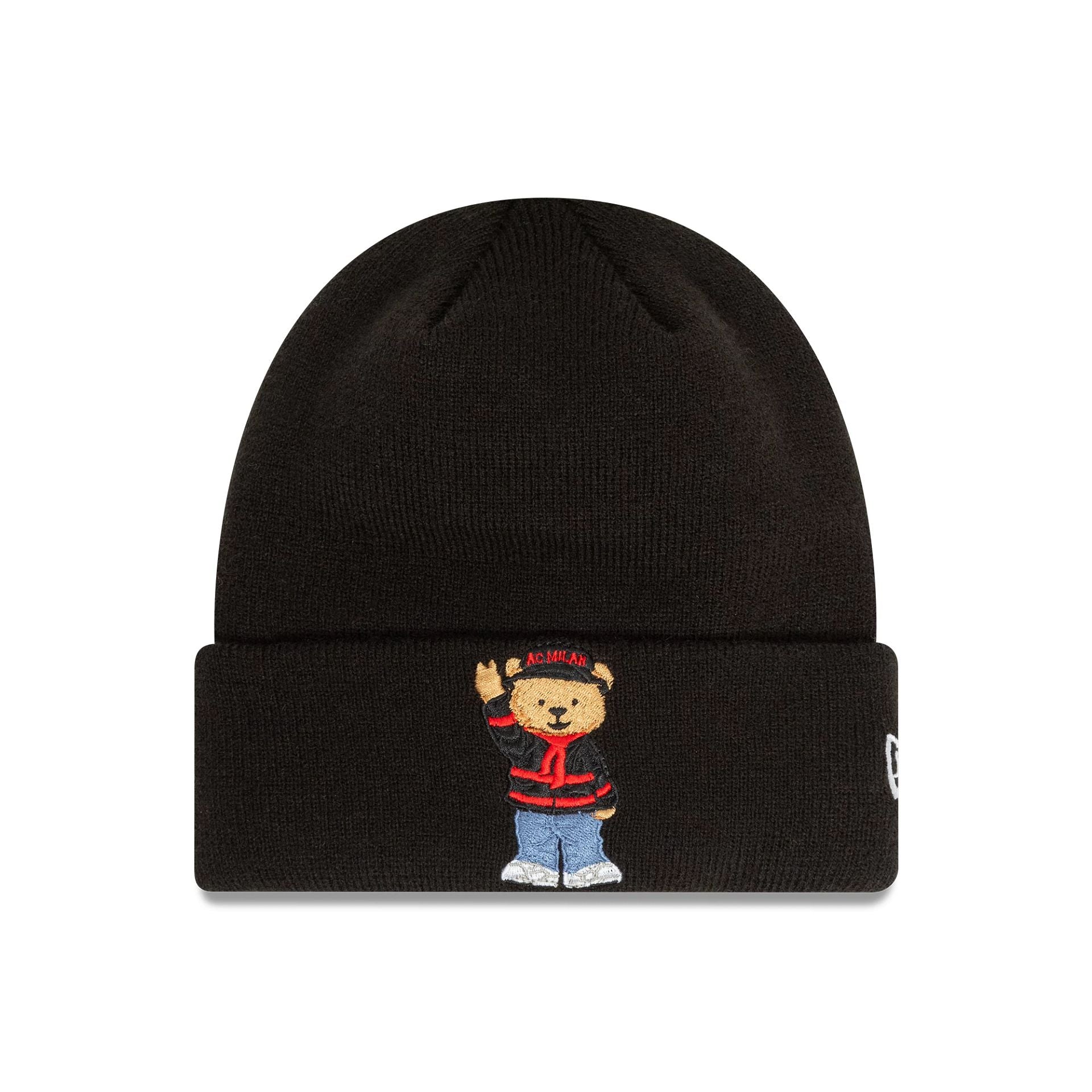 This is a AC Milan Kids Bear Black Cuff Knit Beanie Hat 1