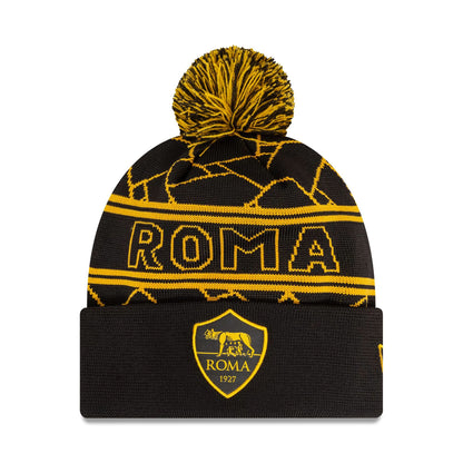 This is a AS Roma Black Sport Knit Beanie Hat 1