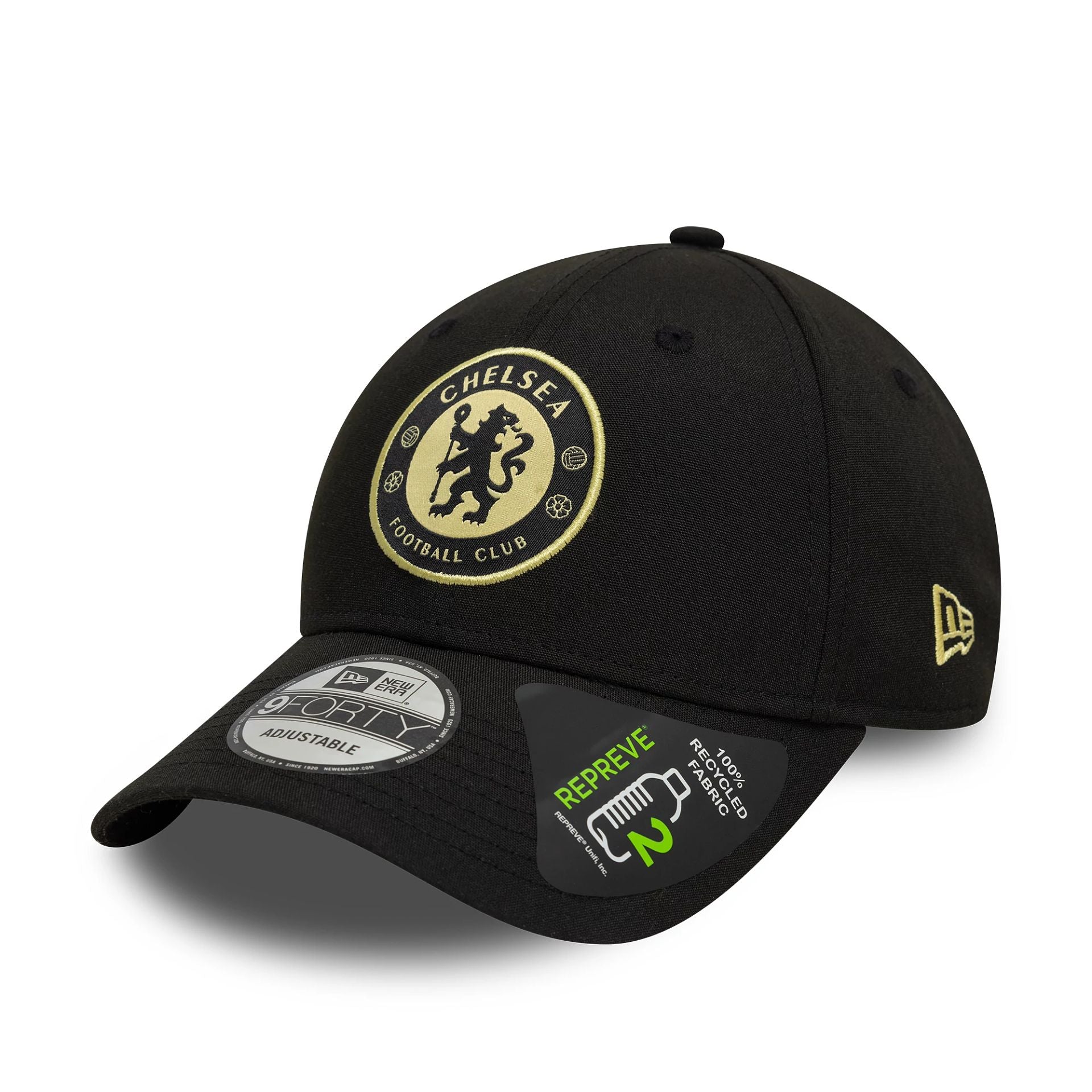 This is a Repreve® Chelsea FC Lion Crest Seasonal Pop Black 9FORTY Adjustable Cap 1