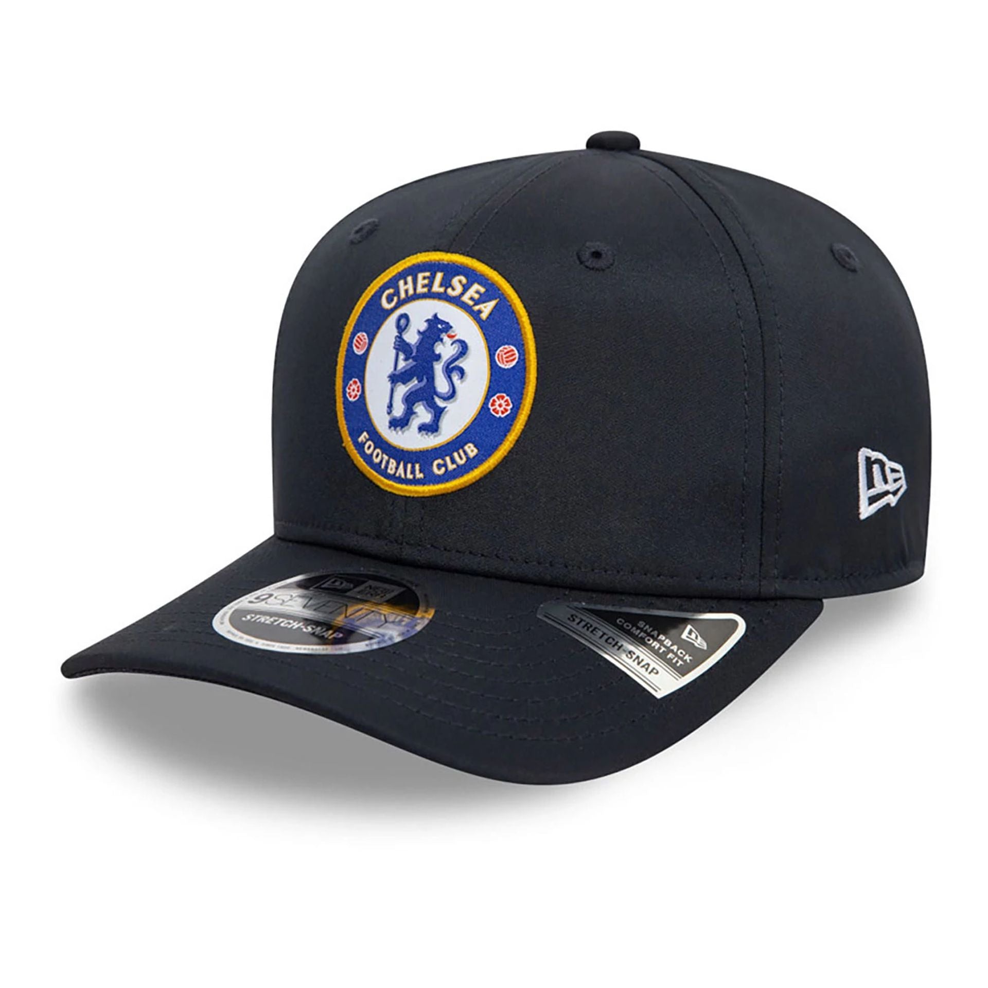 This is a Chelsea FC Lion Crest Core Navy 9SEVENTY Stretch Snap Adjustable Cap 1