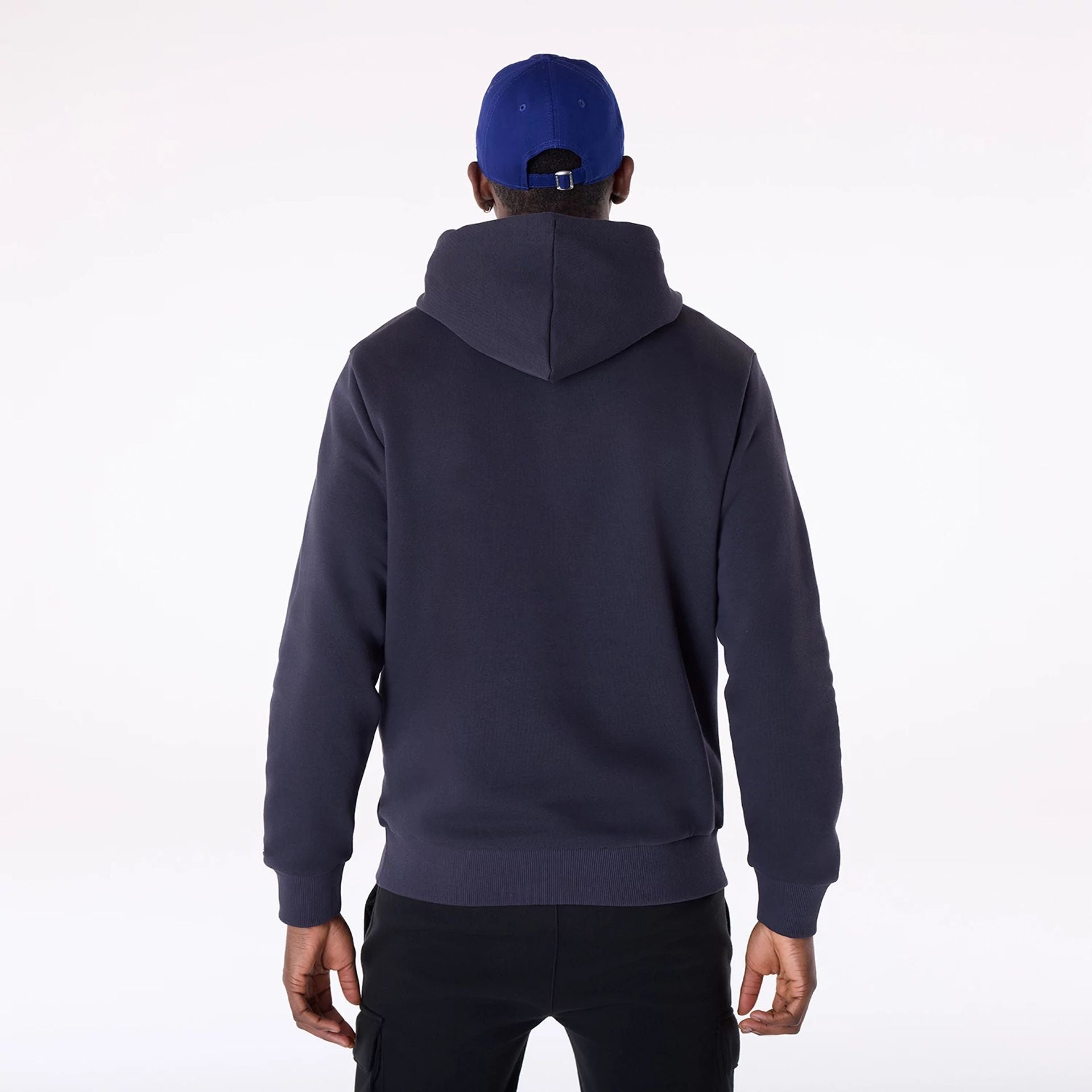 The Male model is wearing LA Dodgers MLB Pennant Graphic Navy Pullover Hoodie 2