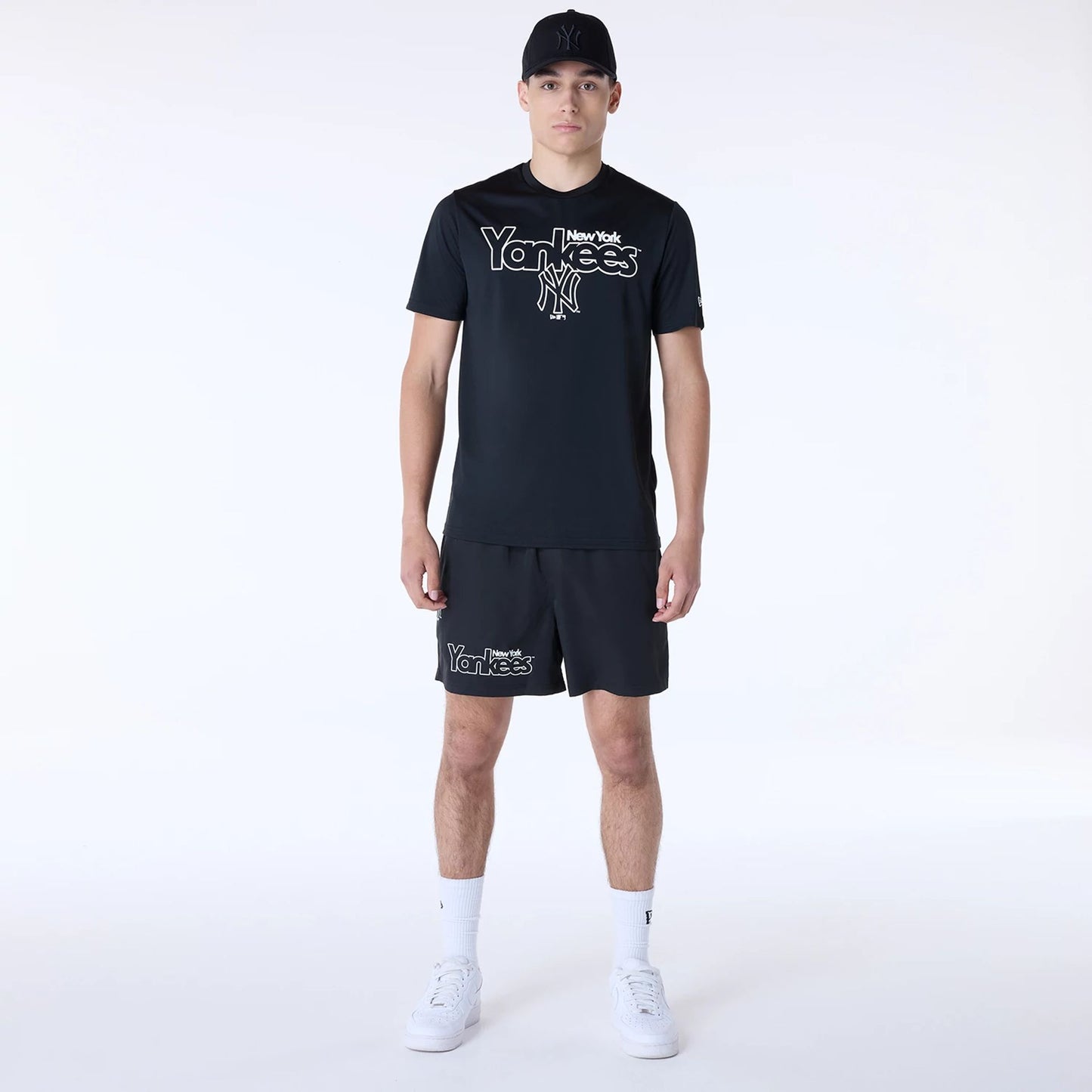 The Male model is wearing New York Yankees MLB Essentials Black T-Shirt 6