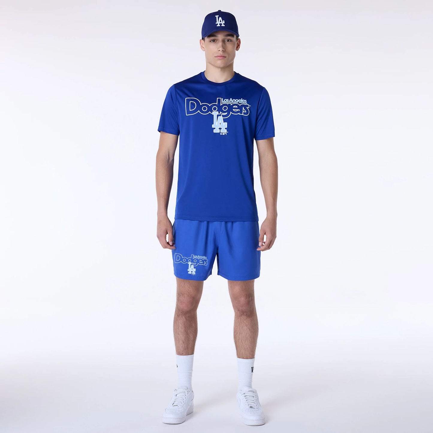 The Male model is wearing LA Dodgers MLB Essentials Blue T-Shirt 8