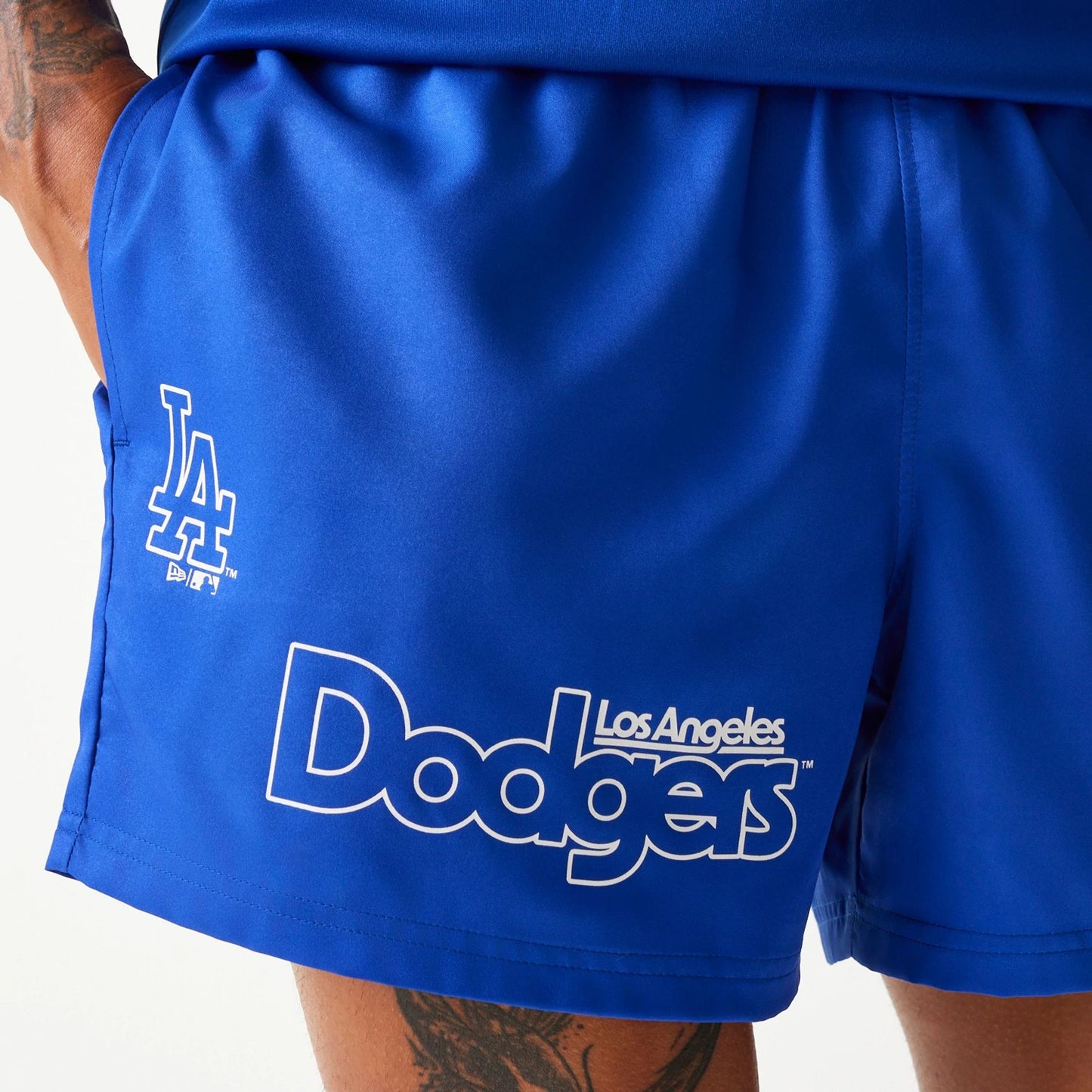 The Male model is wearing LA Dodgers MLB Essentials Blue Shorts 3