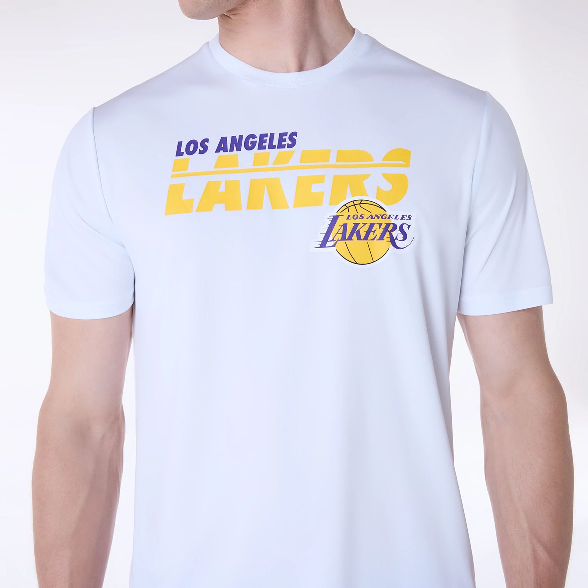 The Male model is wearing LA Lakers NBA Essentials White T-Shirt 7