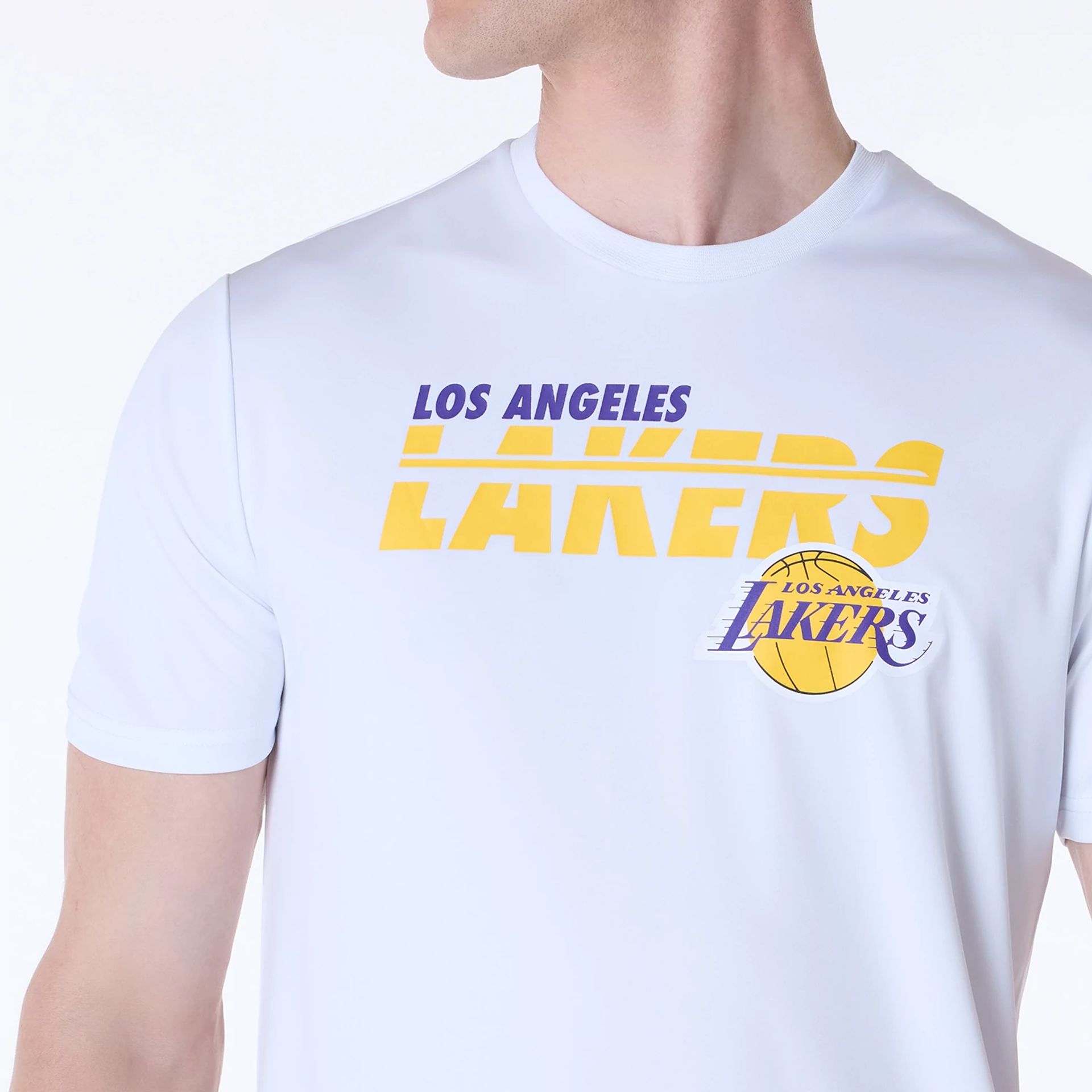 The Male model is wearing LA Lakers NBA Essentials White T-Shirt 3