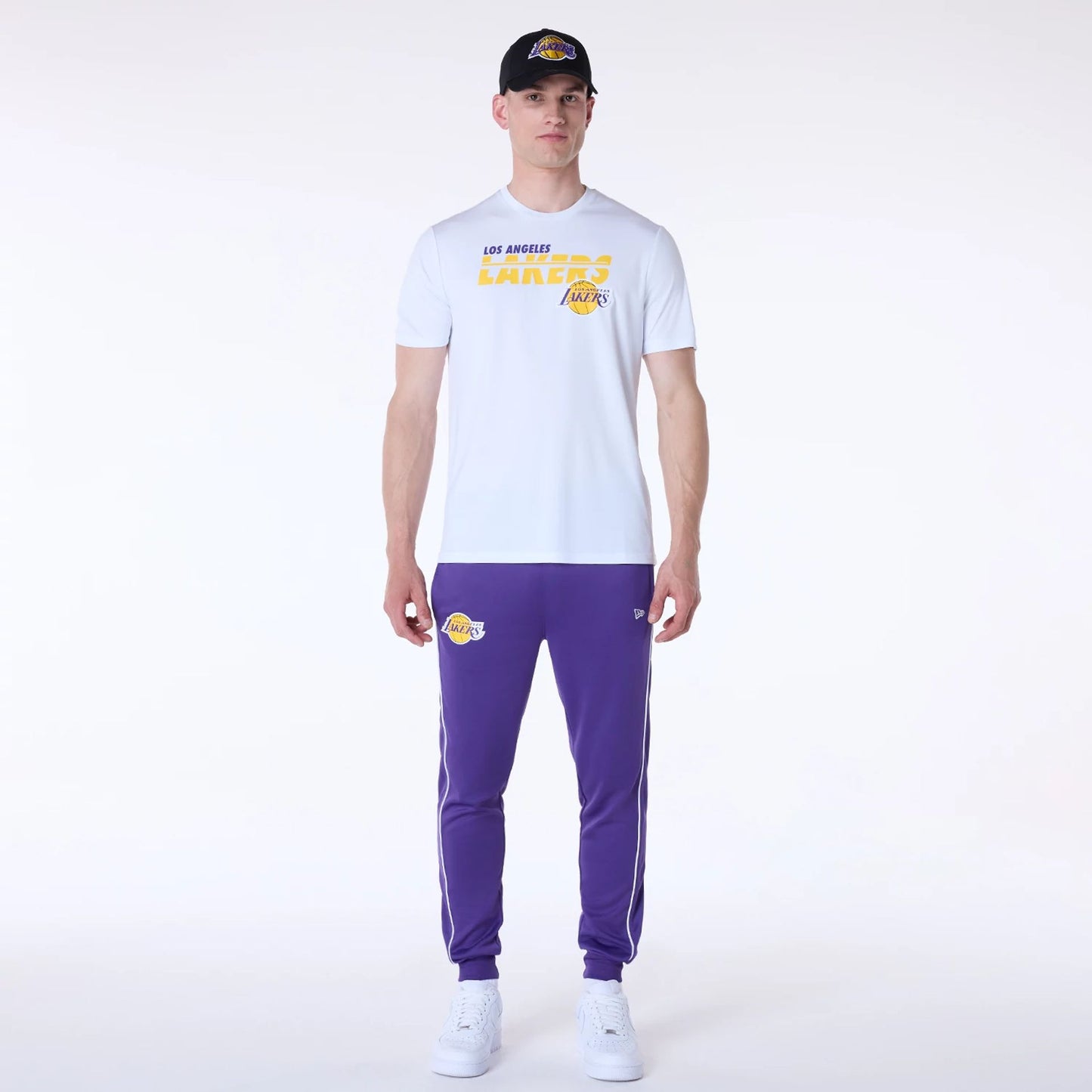 The Male model is wearing LA Lakers NBA Essentials White T-Shirt 8