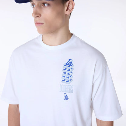 The Male model is wearing LA Dodgers MLB Wordmark White Oversized T-Shirt 3