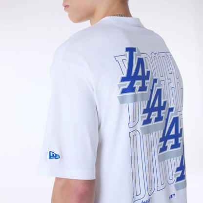 The Male model is wearing LA Dodgers MLB Wordmark White Oversized T-Shirt 6