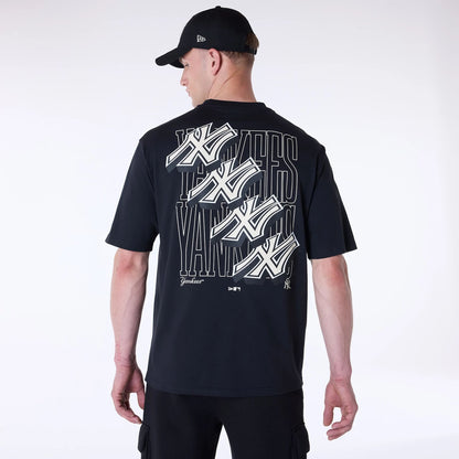 The Male model is wearing New York Yankees MLB Wordmark Black Oversized T-Shirt 6