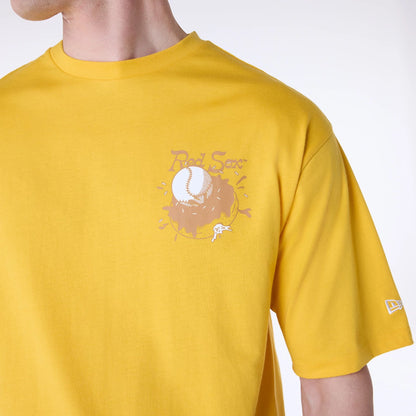 The Male model is wearing Boston Red Sox MLB Food Graphic Yellow Oversized T-Shirt 5