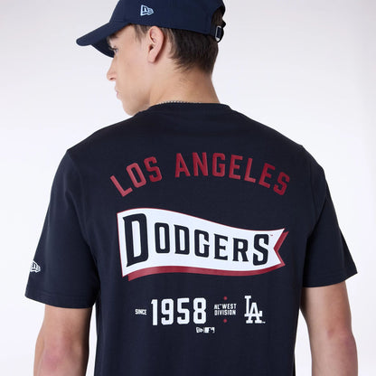 The Male model is wearing LA Dodgers MLB Pennant Graphic Navy T-Shirt 7