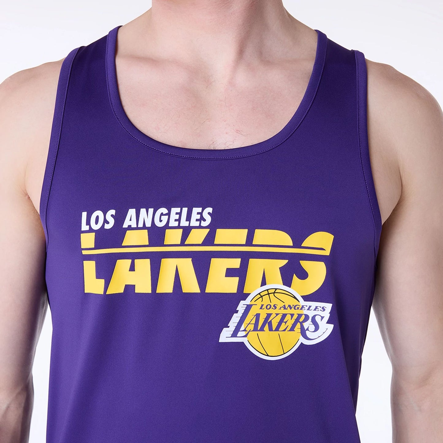 The Male model is wearing LA Lakers NBA Essentials Purple Vest 6