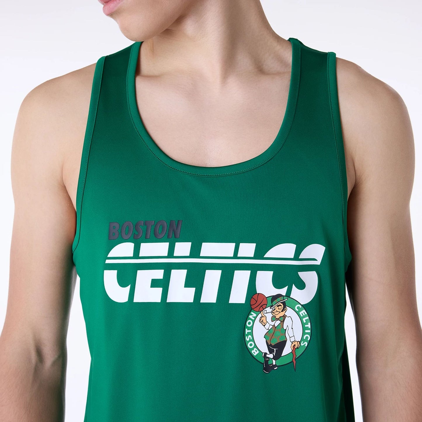 The Male model is wearing Boston Celtics NBA Essentials Green Vest 5