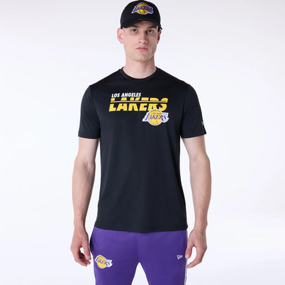 The Male model is wearing LA Lakers NBA Essentials Black T-Shirt 1