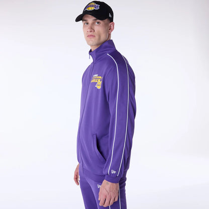 The Male model is wearing LA Lakers NBA Track Top Purple Jacket 4