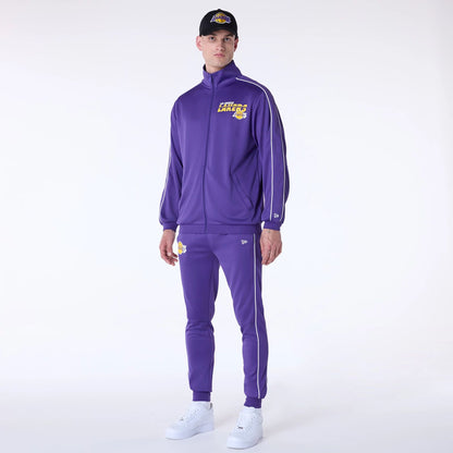 The Male model is wearing LA Lakers NBA Track Top Purple Jacket 8