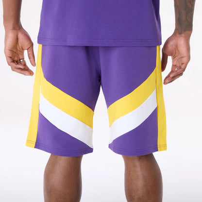 The Male model is wearing LA Lakers NBA Panel Purple Shorts 3