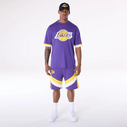 The Male model is wearing LA Lakers NBA Panel Purple Shorts 8