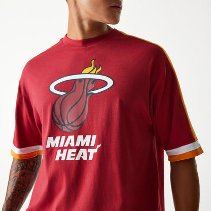 The Male model is wearing Miami Heat NBA Panel Dark Red Oversized T-Shirt 3