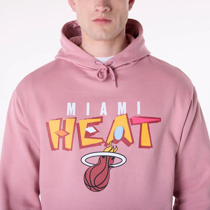 The Male model is wearing Miami Heat NBA Graphic Dark Pink Oversized Pullover Hoodie 3