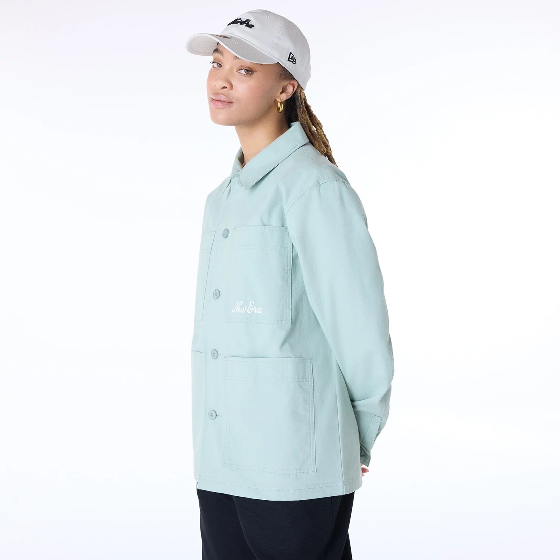 The Male model is wearing New Era Essential Pastel Green Shacket 5