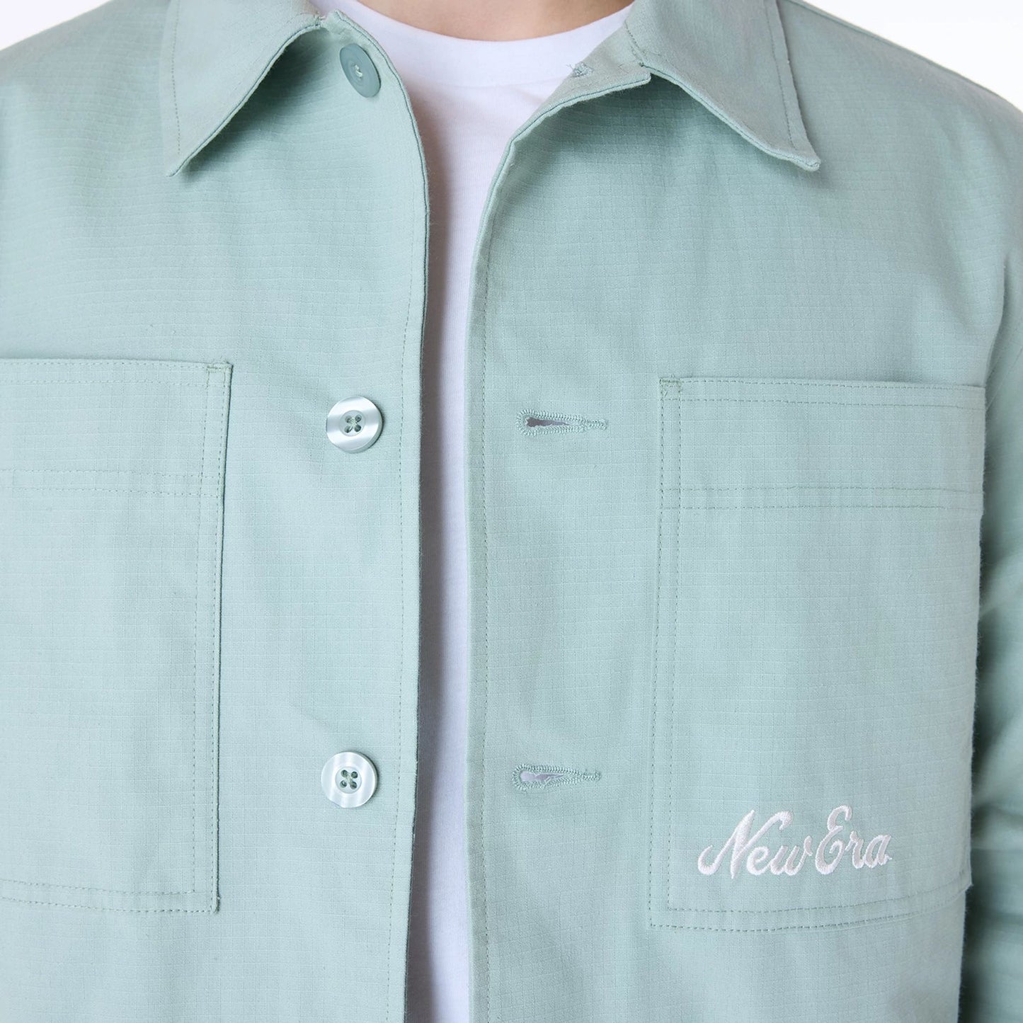 The Male model is wearing New Era Essential Pastel Green Shacket 3