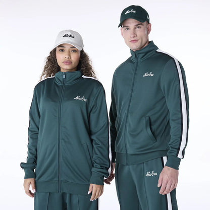 The Male model is wearing New Era Essential Dark Green Track Jacket 1