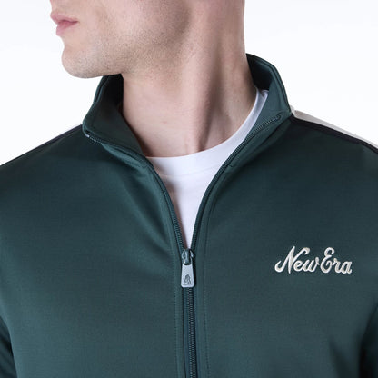 The Male model is wearing New Era Essential Dark Green Track Jacket 5