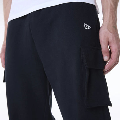 The Male model is wearing New Era Script Black Fleece Joggers 6