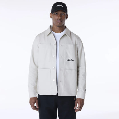 The Male model is wearing New Era Essential Cream Shacket 1