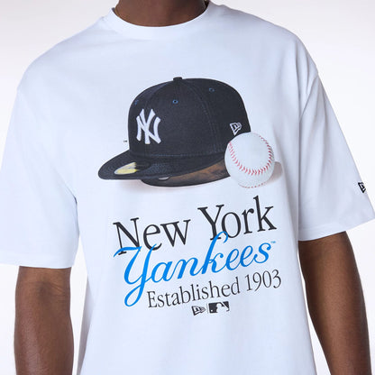 The Male model is wearing New York Yankees MLB Script White T-Shirt 4