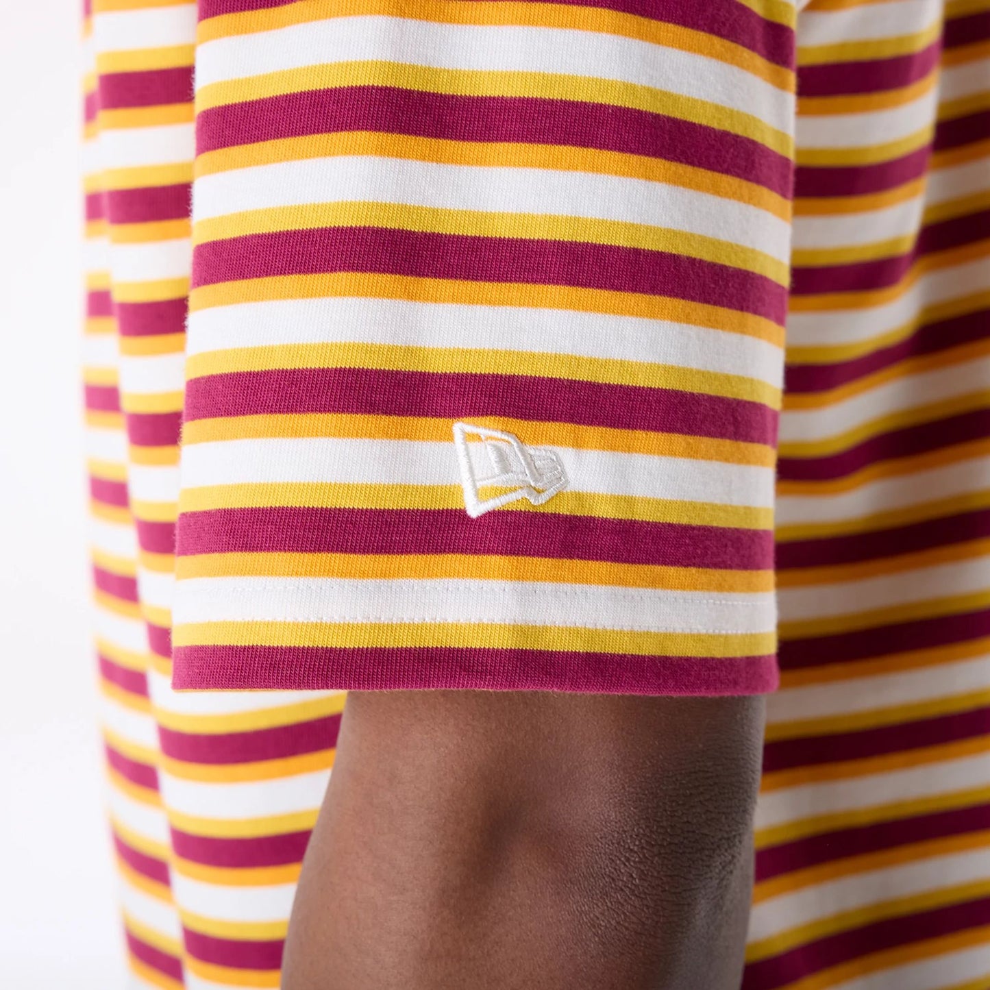 The Male model is wearing New Era Stripe Dark Red T-Shirt 5