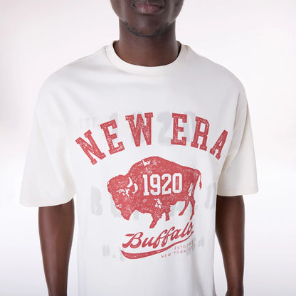 The Male model is wearing New Era Graphic Open White Oversized T-Shirt 5