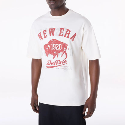 The Male model is wearing New Era Graphic Open White Oversized T-Shirt 4