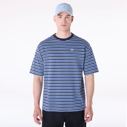 The Male model is wearing New Era Stripe Pastel Blue T-Shirt 1