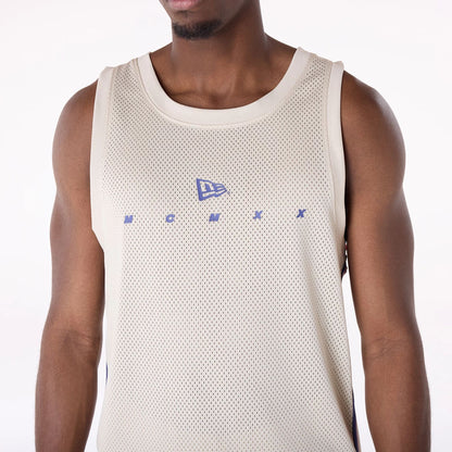 The Male model is wearing New Era Mesh Light Beige Vest 8