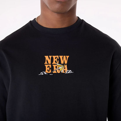 The Male model is wearing New Era Drink Graphic Black Oversized T-Shirt 8