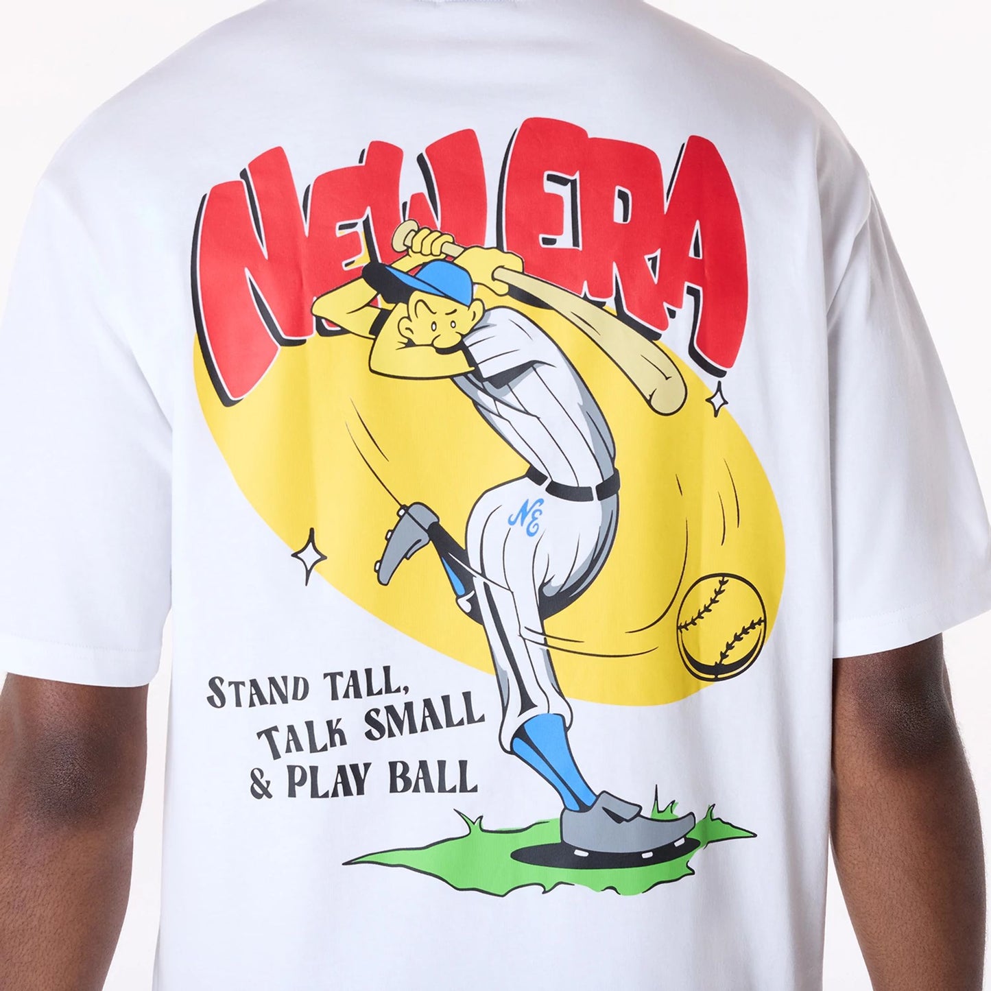 The Male model is wearing New Era Baseball Graphic White Oversized T-Shirt 3