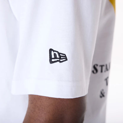 The Male model is wearing New Era Baseball Graphic White Oversized T-Shirt 6