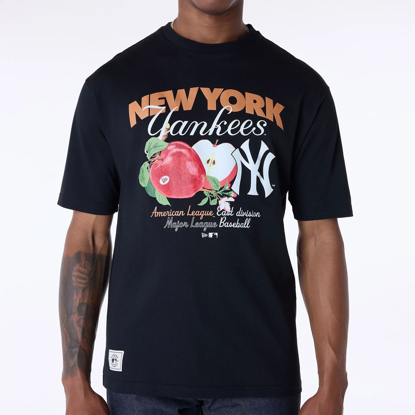 The Male model is wearing New York Yankees MLB Fruit Black T-Shirt 6