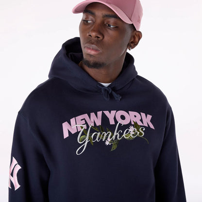 The Male model is wearing New York Yankees MLB Floral Navy Pullover Hoodie 3