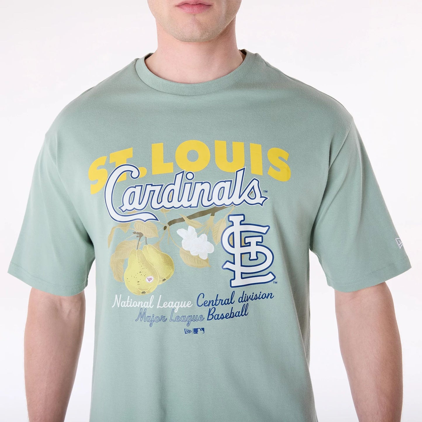 The Male model is wearing St. Louis Cardinals MLB Fruit Pastel Green T-Shirt 3