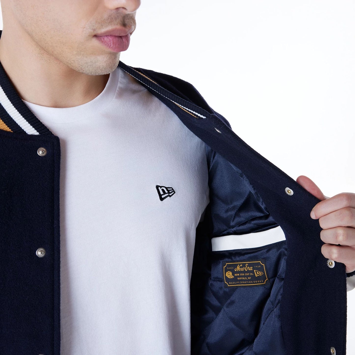 The Male model is wearing New York Yankees MLB Floral Navy Jacket 5