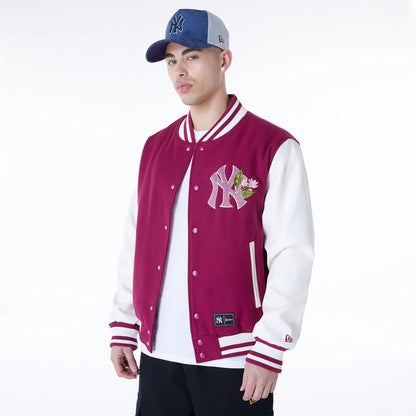 The Male model is wearing New York Yankees MLB Floral Dark Red Jacket 8