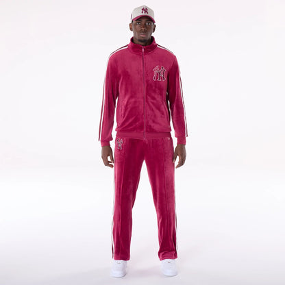 The Male model is wearing New York Yankees MLB Velour Dark Red Joggers 5