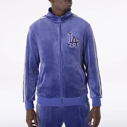 The Male model is wearing LA Dodgers MLB Velour Dark Blue Track Jacket 3