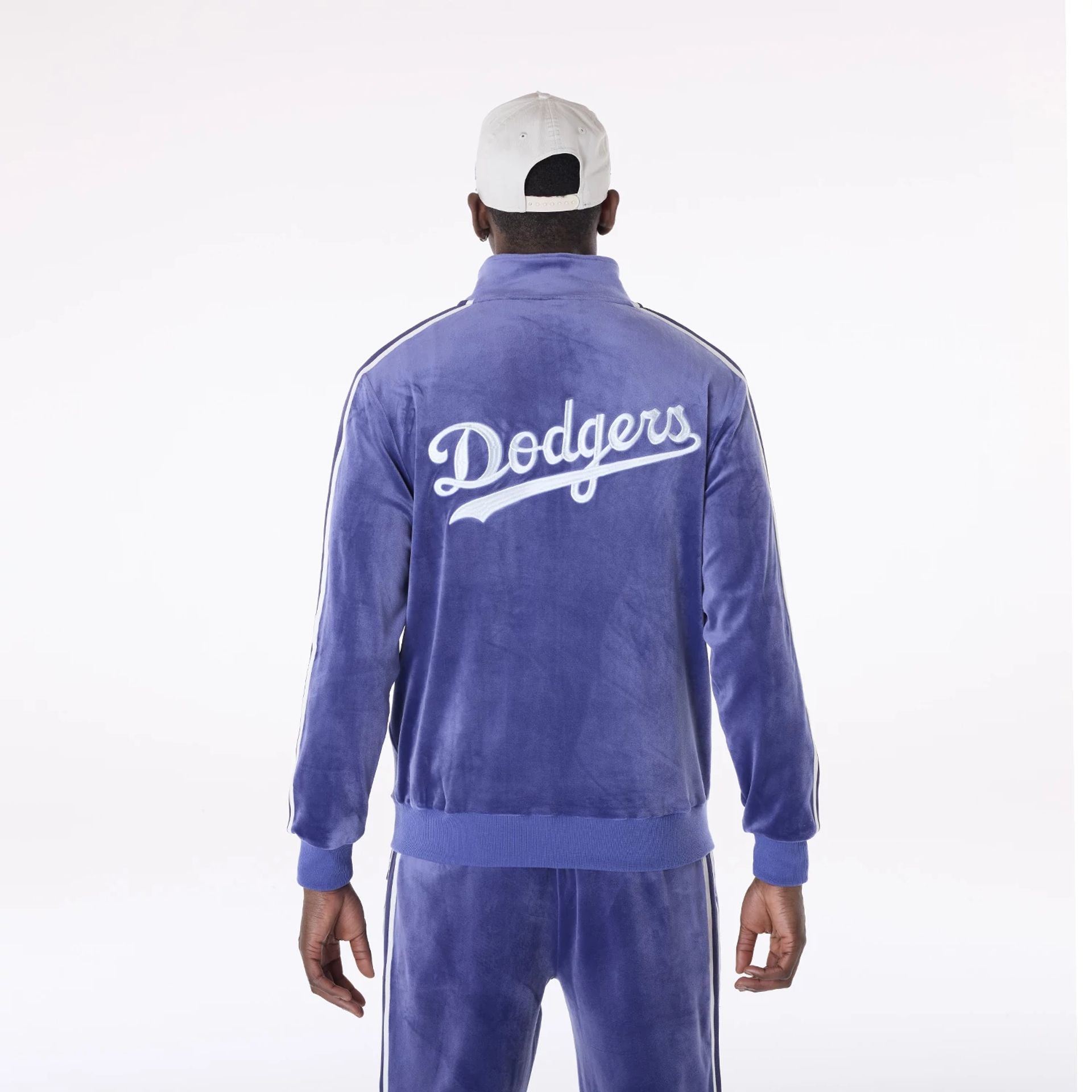 The Male model is wearing LA Dodgers MLB Velour Dark Blue Track Jacket 2