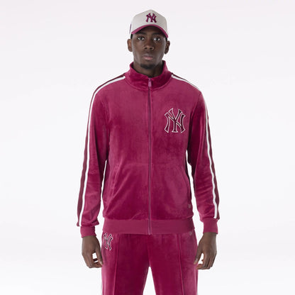 The Male model is wearing New York Yankees MLB Velour Dark Red Track Jacket 1