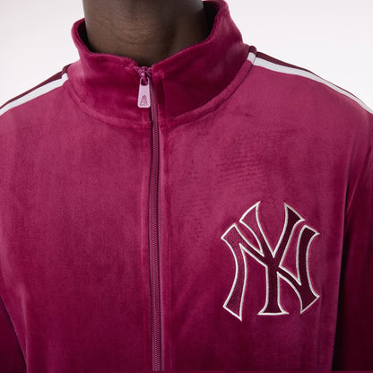 The Male model is wearing New York Yankees MLB Velour Dark Red Track Jacket 7